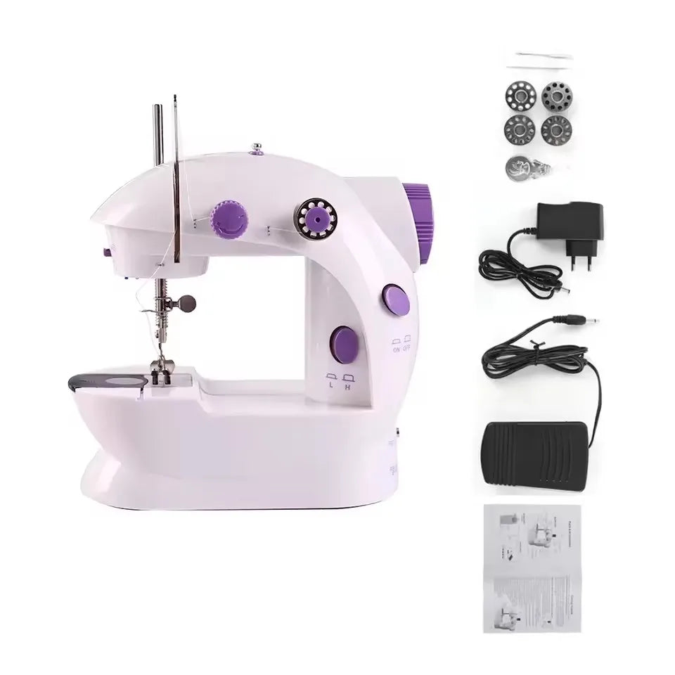 Máquina de coser portátil con luz LED y pedal para principiantes