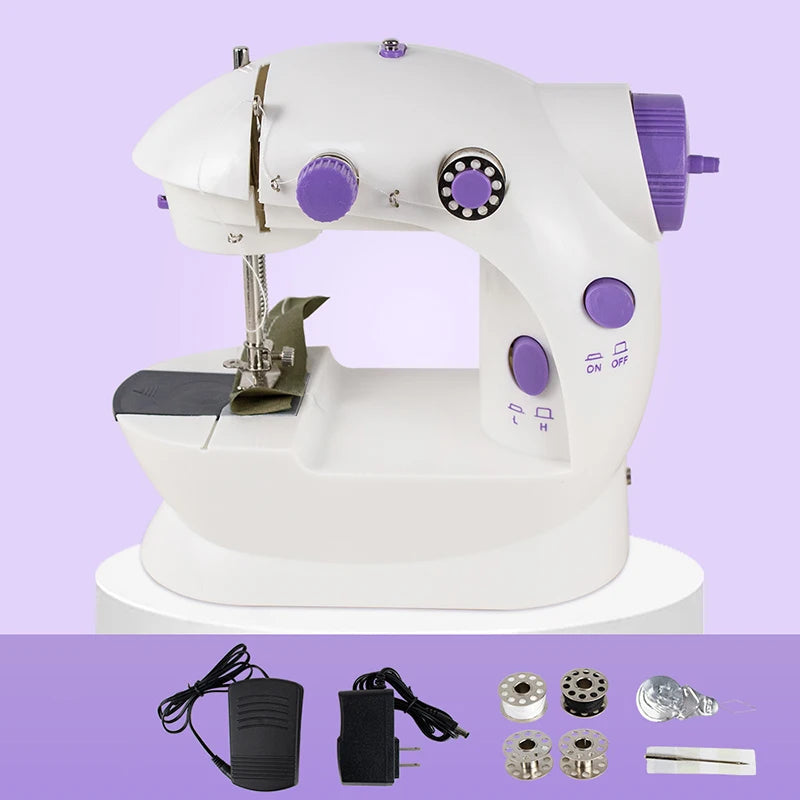 Máquina de coser portátil con luz LED y pedal para principiantes